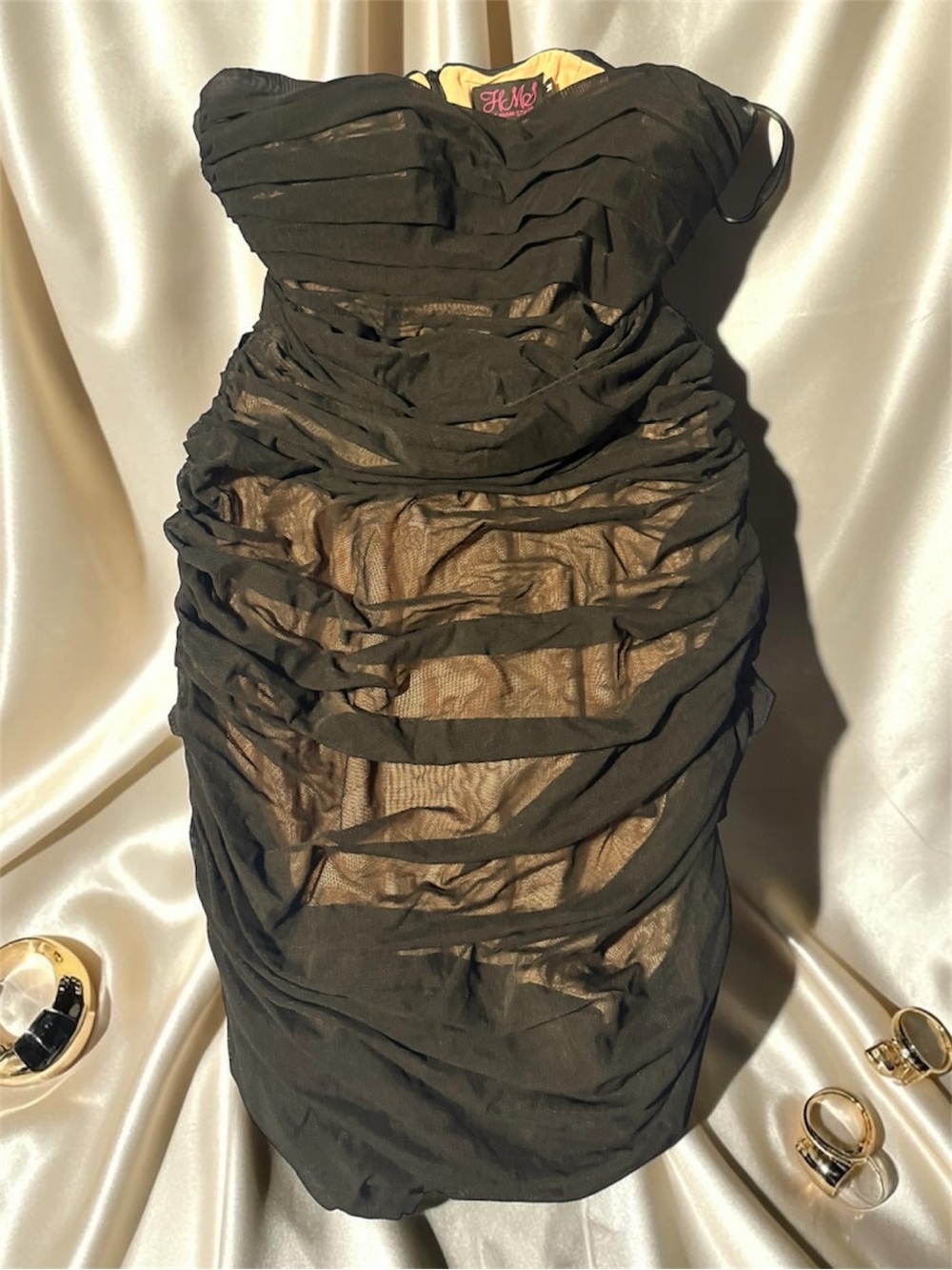 Hot Miami Styles Black Ruched Strapless Bodycon Dress